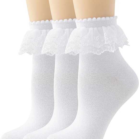 Unbranded Accessories - Lace Ruffle Frilly Socks for Women, Lace Ankle Socks with Double Layer Lace -